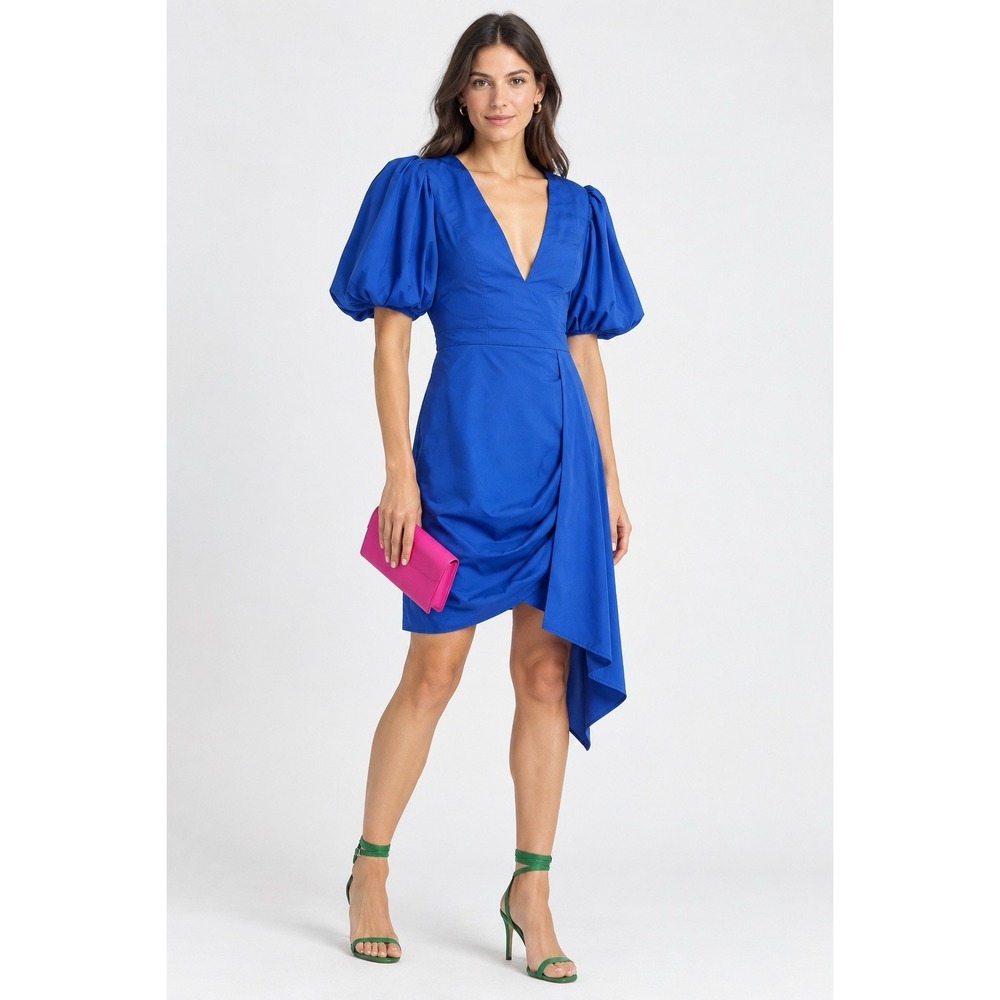 NWT ONE33 Social Puff Sleeve Draped Mini Dress Sz 8 V Neck Cocktail Formal $295